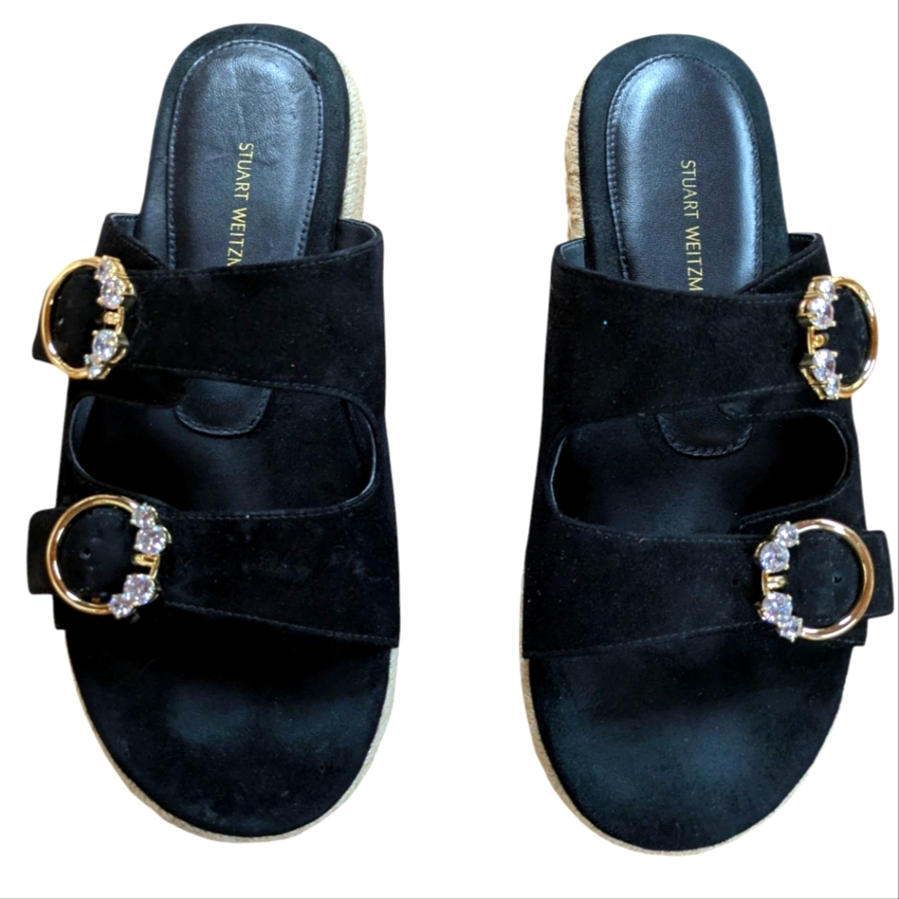Stuart Weitzman Crystal Ring Espadrille Flats Black Size 38.5 - Picture 2 of 11